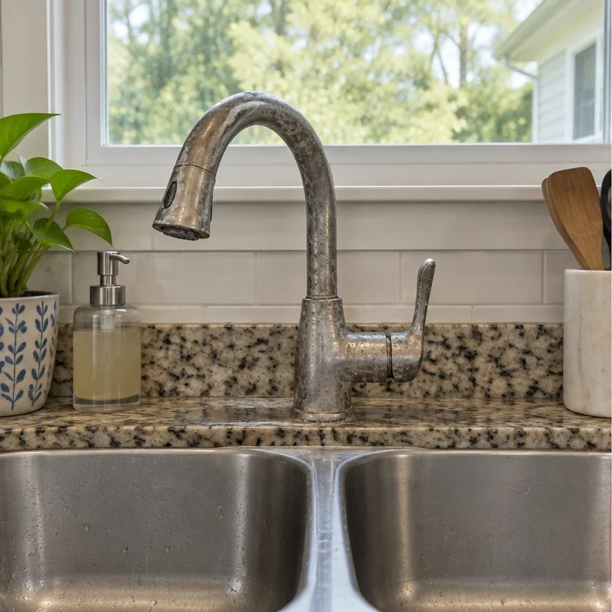 Before: worn kitchen tap